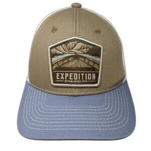 George Trucker Hat Beige Blue One Size Expedition Patch Mesh Back Adjustable